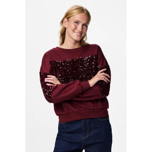 PIECES sweater donkerrood met pailletten afbeelding