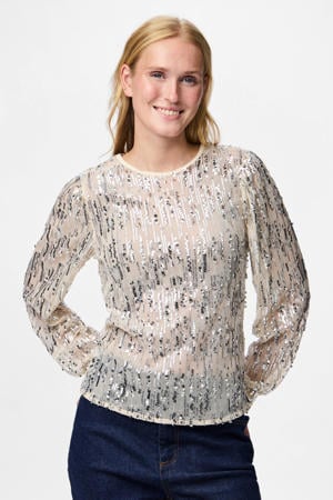 top ecru met pailletten