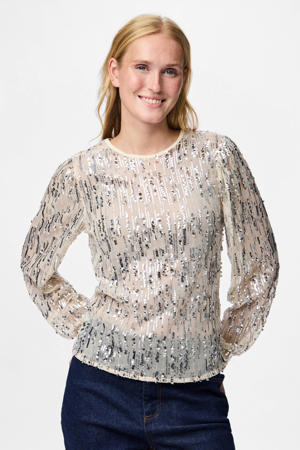 top ecru met pailletten