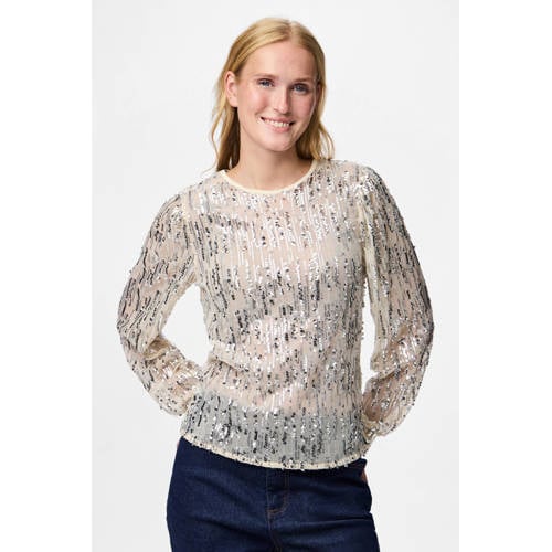 PIECES top ecru met pailletten afbeelding