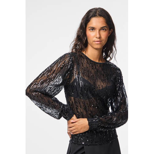 PIECES top zwart met pailletten afbeelding