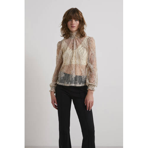 PIECES mesh top ecru met pailletten afbeelding
