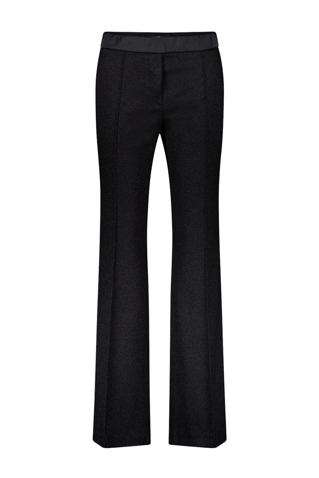 Zwarte dames gardeur straight regular waist pantalon van viscose met elastische tailleband en effen