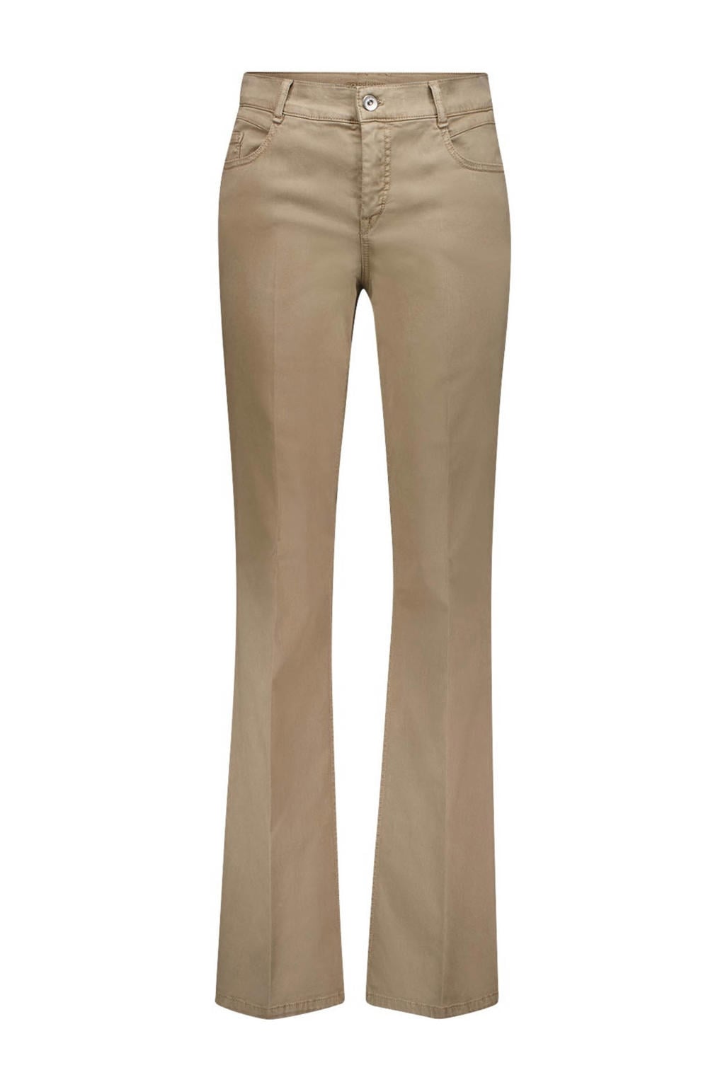 Taupe dames gardeur straight regular waist casual broek van katoen met bootcut, rits, haak- en knoopsluiting en effen