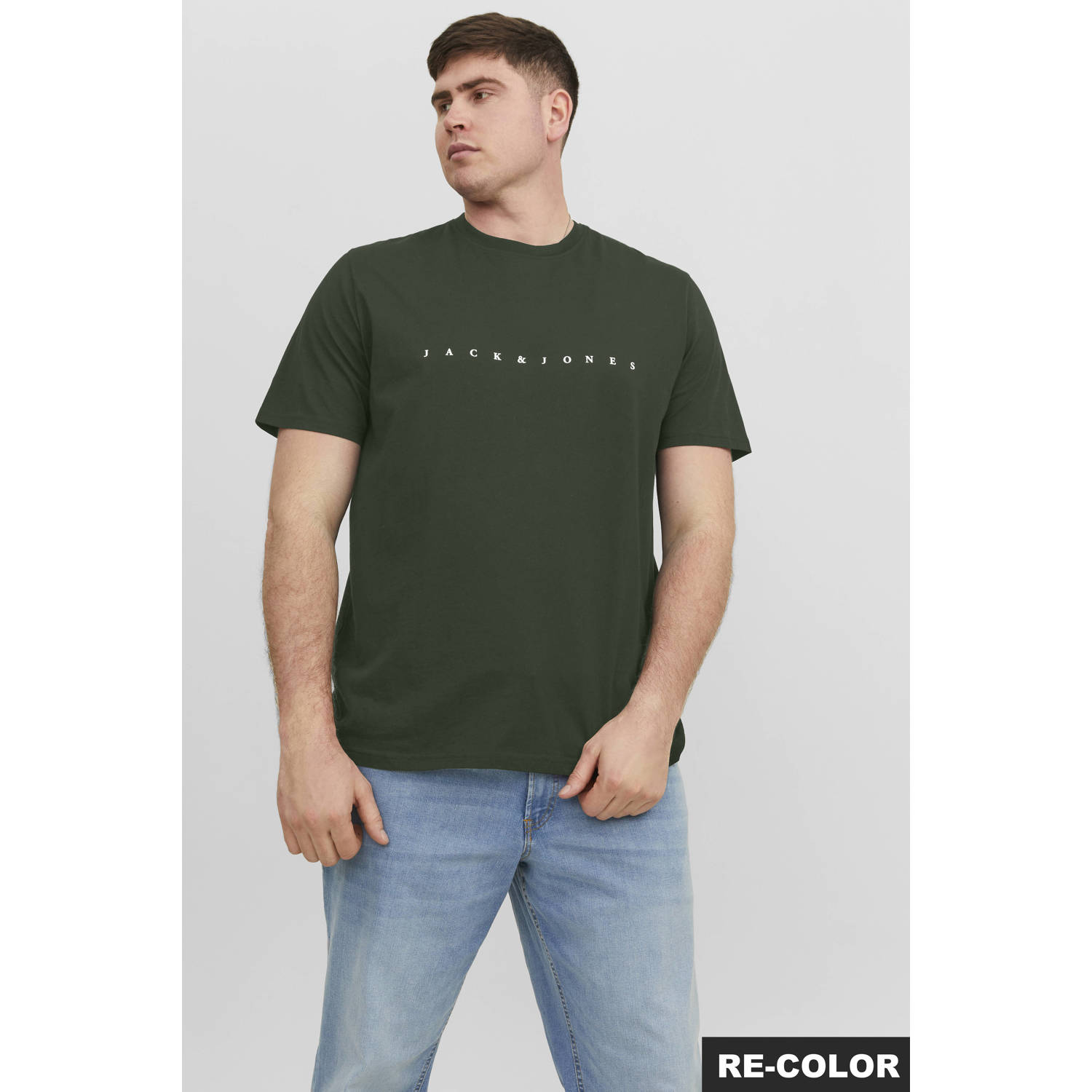 JACK & JONES PLUS SIZE regular T-shirt donkergroen