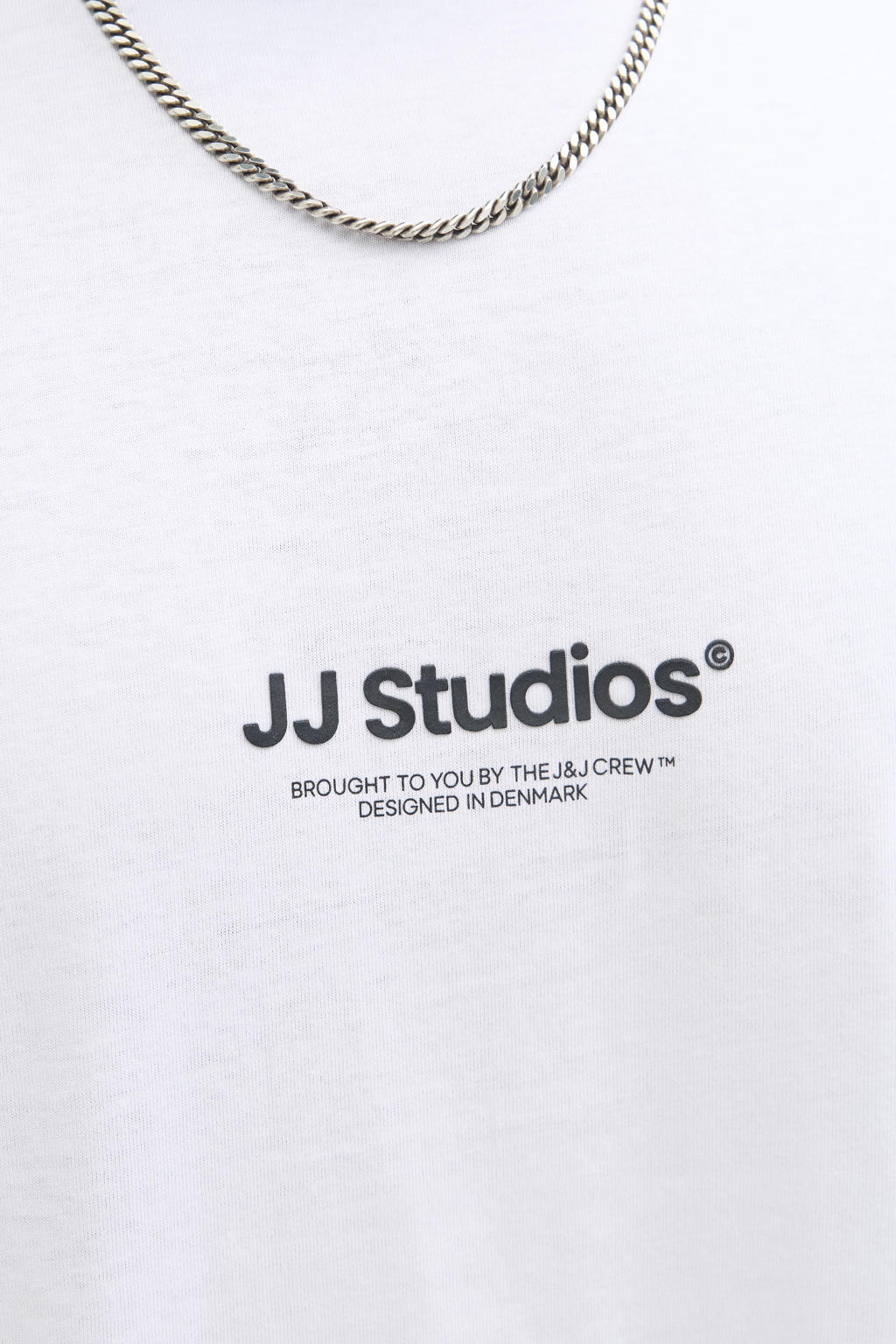 Witte heren JACK & JONES PLUS SIZE regular T-shirt van katoen met printopdruk, korte mouwen en ronde hals
