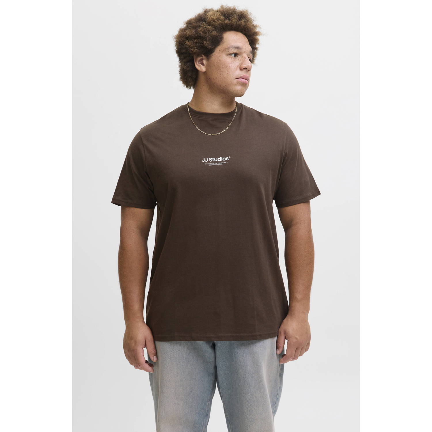 JACK & JONES PLUS SIZE regular T-shirt donkerbruin