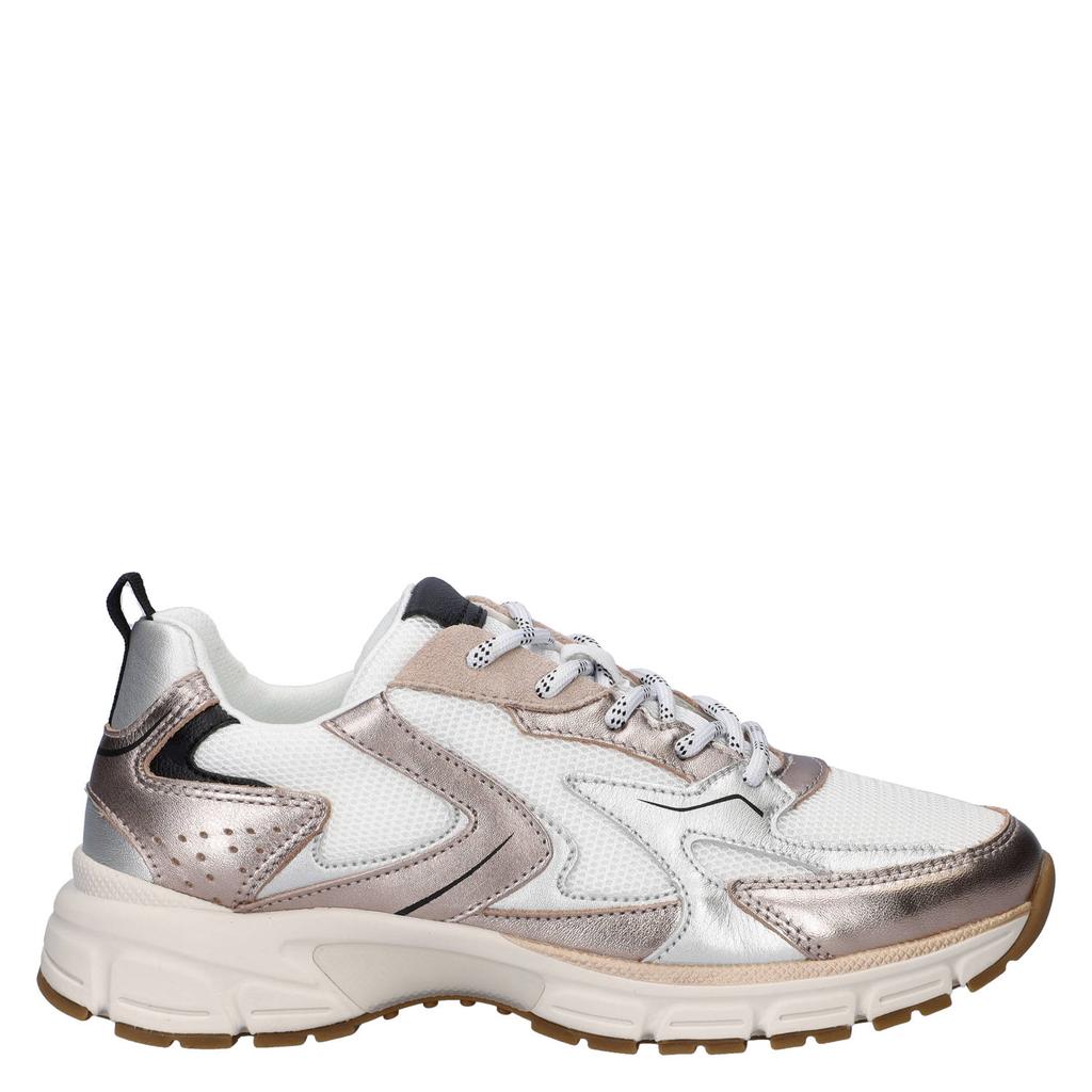 Rosé en witte dames Gabor Comfort Optifit chunky sneakers van leer en textiel met veters