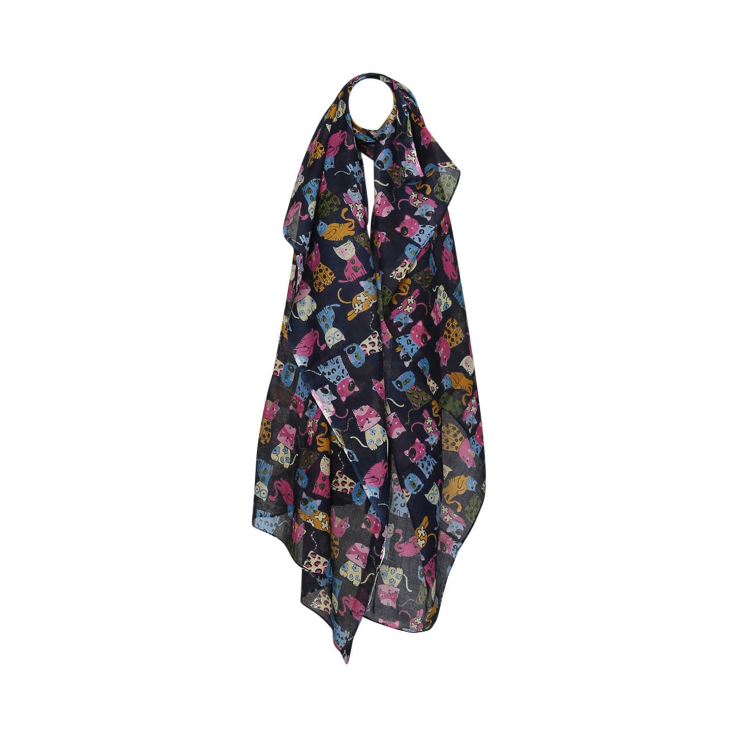 Paprika sjaal met dierenprint donkerblauw