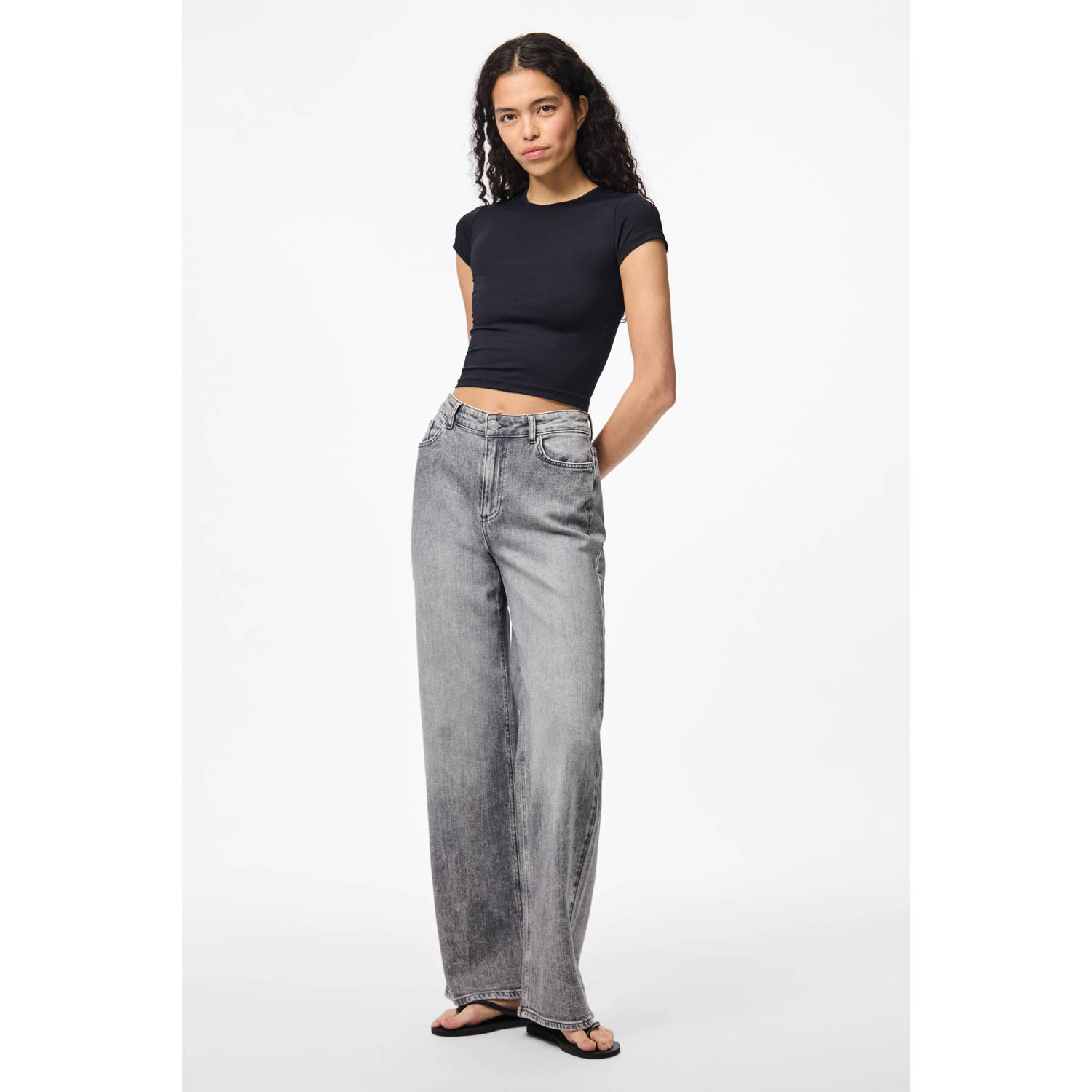 PIECES high waist wide leg jeans grijs