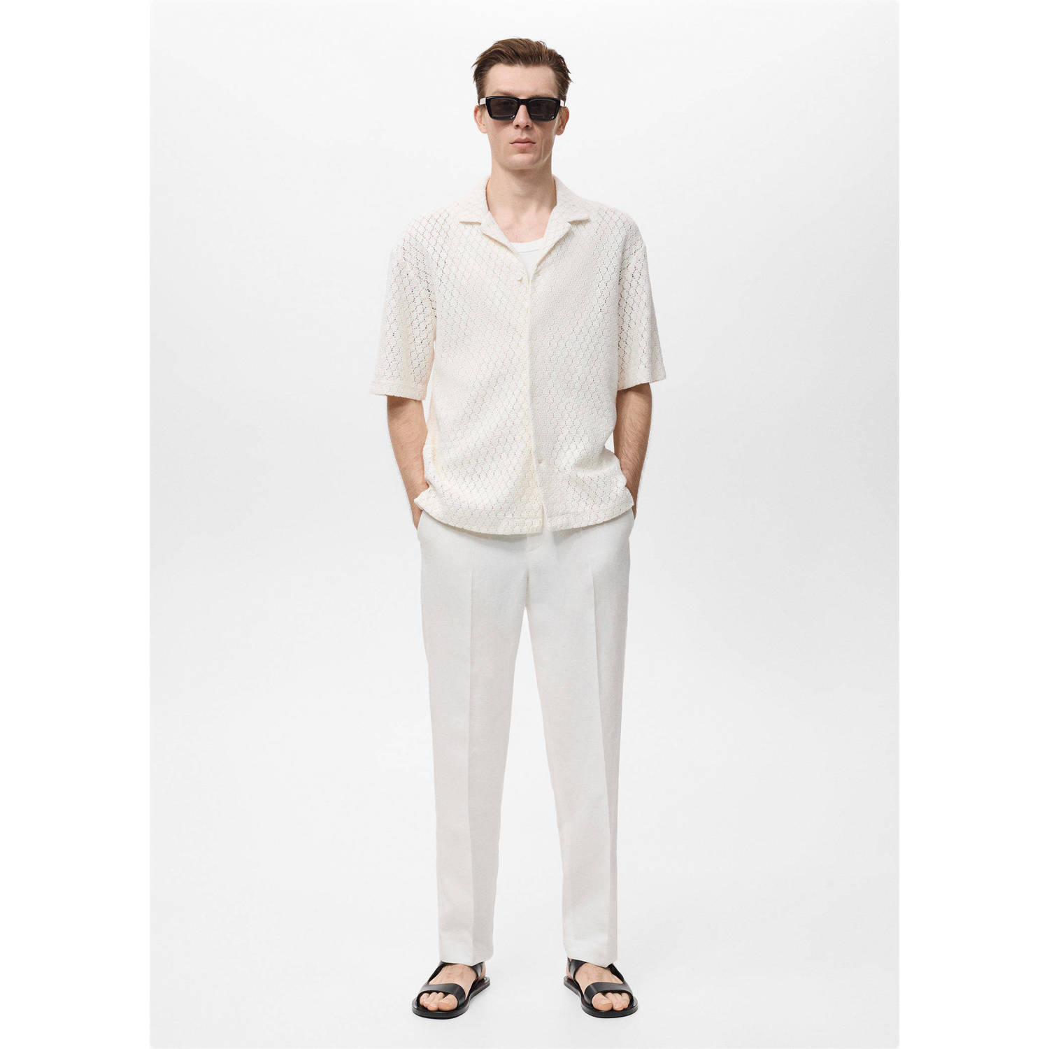 Mango Man casual overhemd gebreid ecru