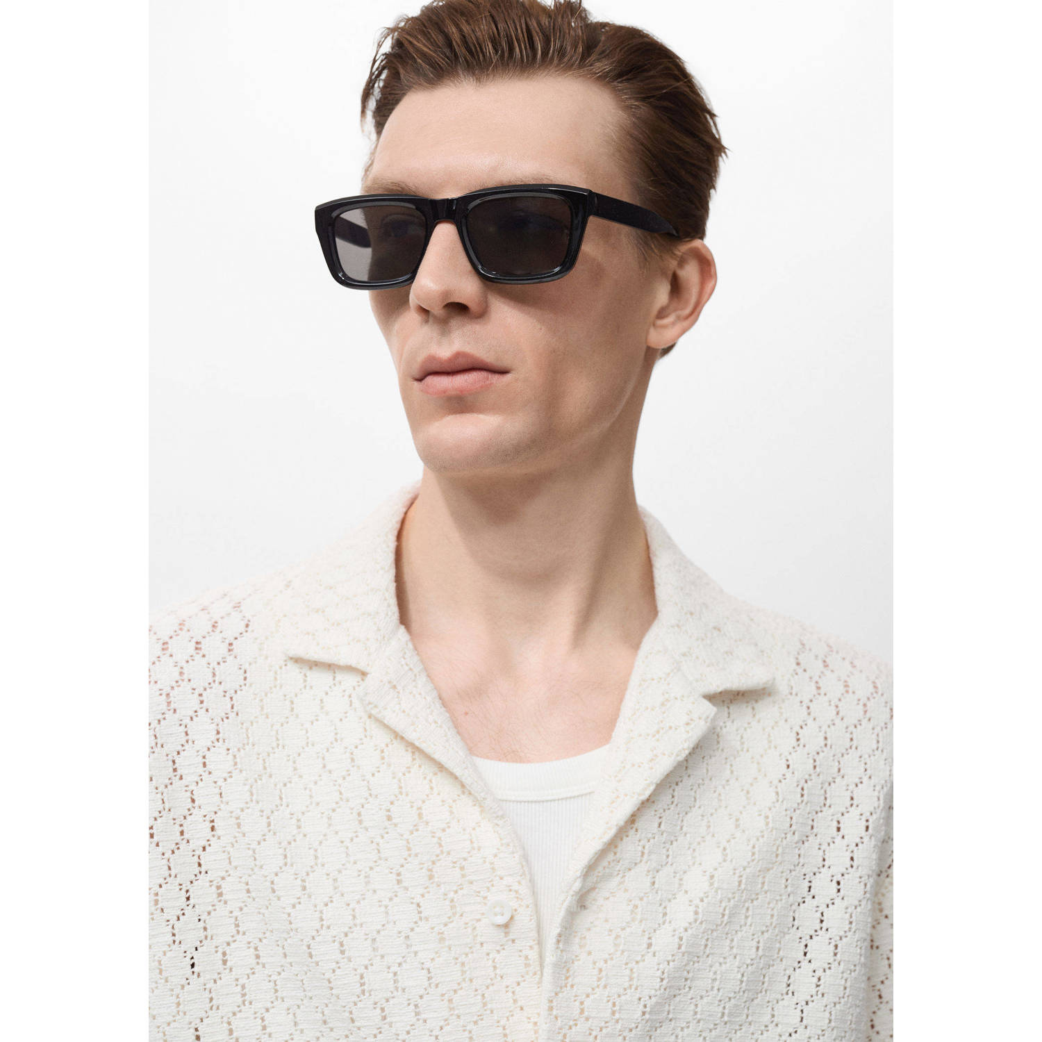 Mango Man casual overhemd gebreid ecru