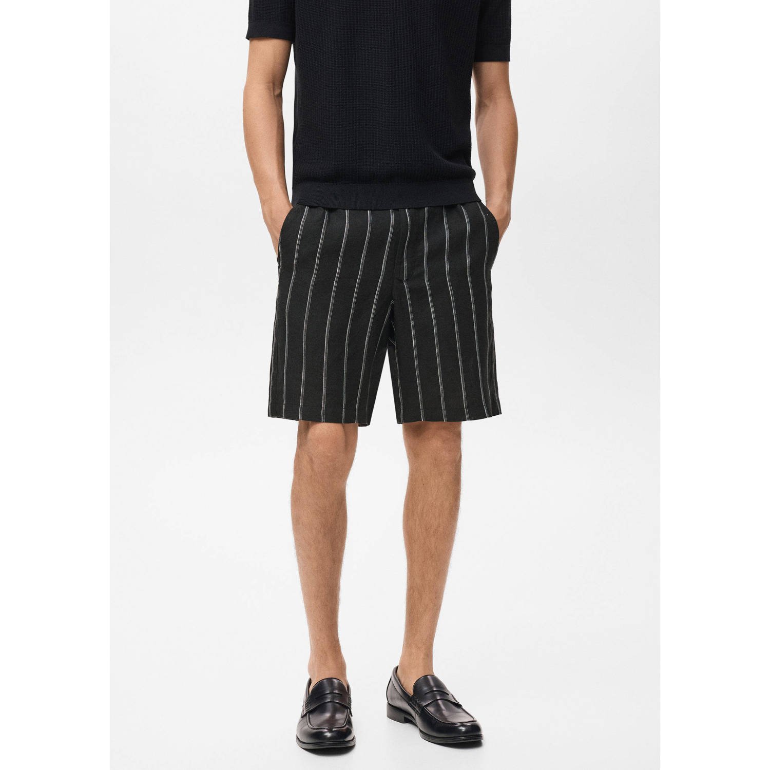Mango Man linnen slim casual short antraciet