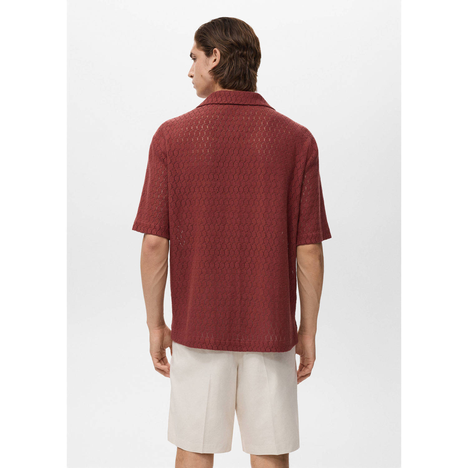 Mango Man casual overhemd gebreid donkerrood