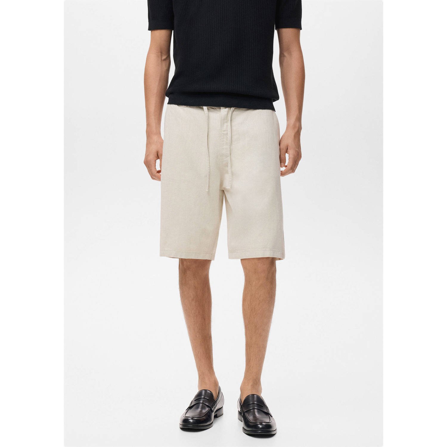 Mango Man linnen rechtvallend casual short beige