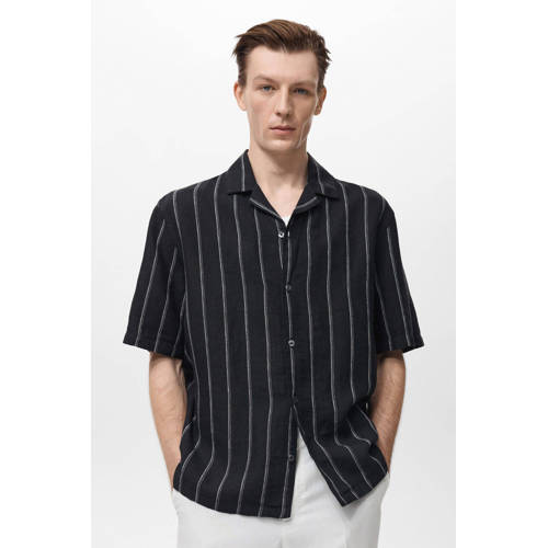 Mango Man linnen casual overhemd zwart afbeelding