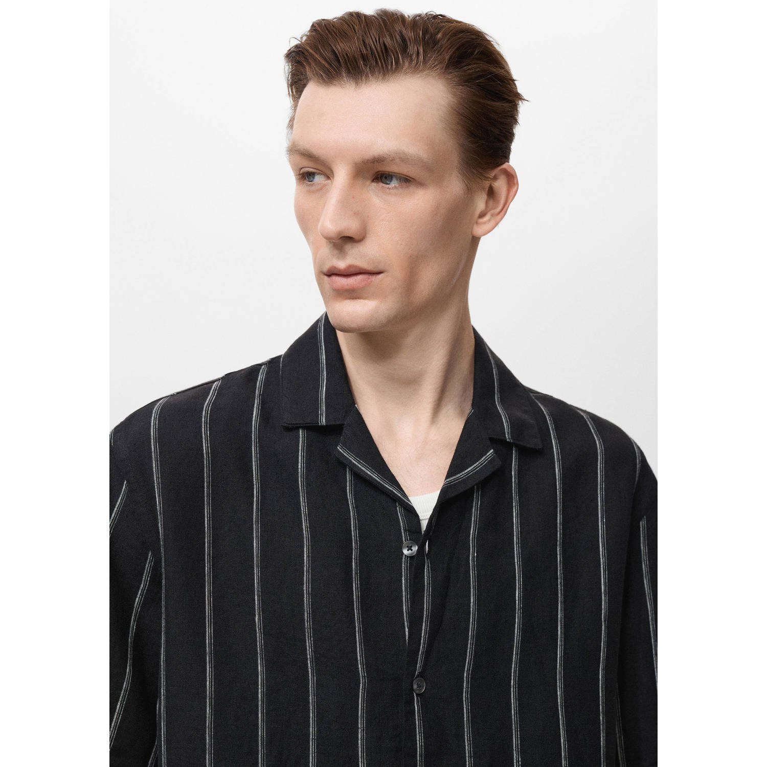 Mango Man linnen casual overhemd zwart