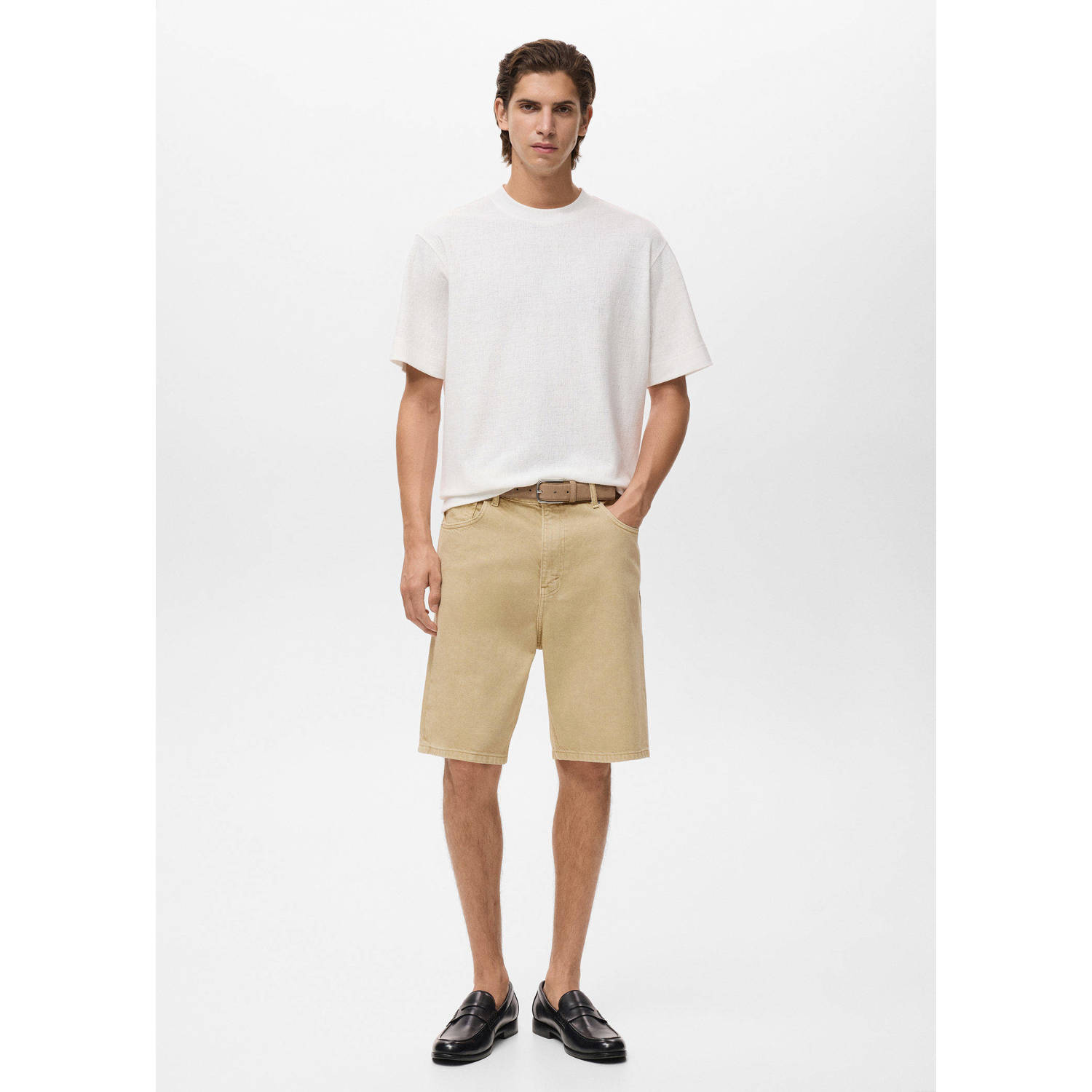 Mango Man denim relaxed short beige