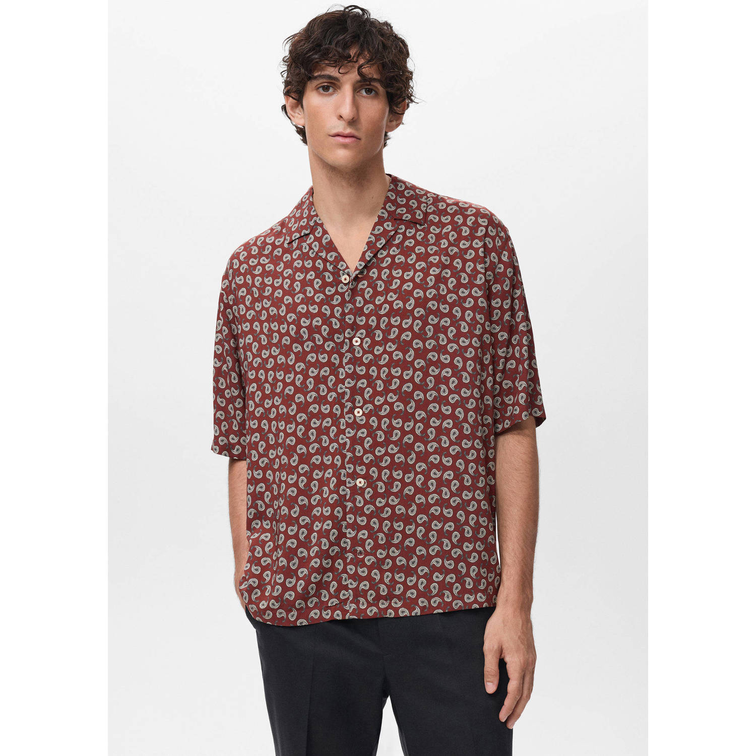 Mango Man casual overhemd donkerrood