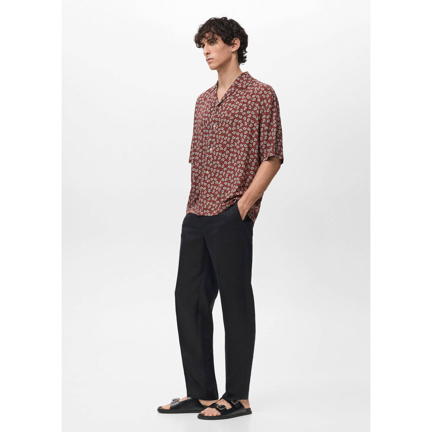 Mango Man casual overhemd donkerrood