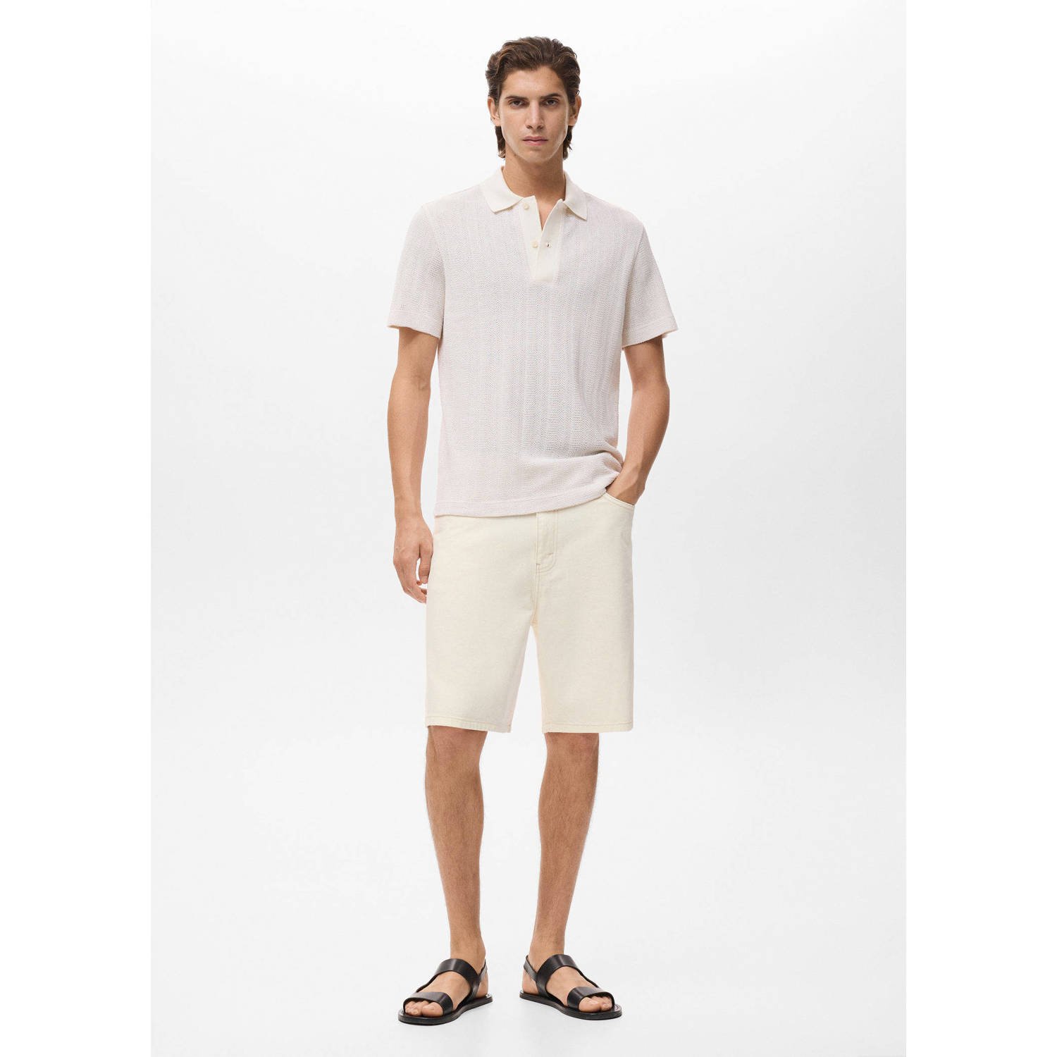 Mango Man denim relaxed short ecru
