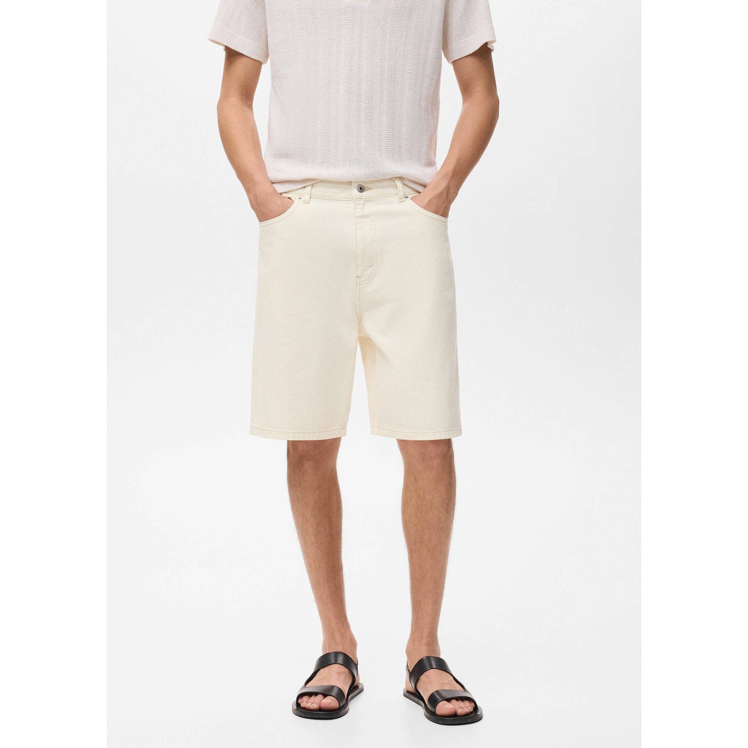 Mango Man denim relaxed short ecru
