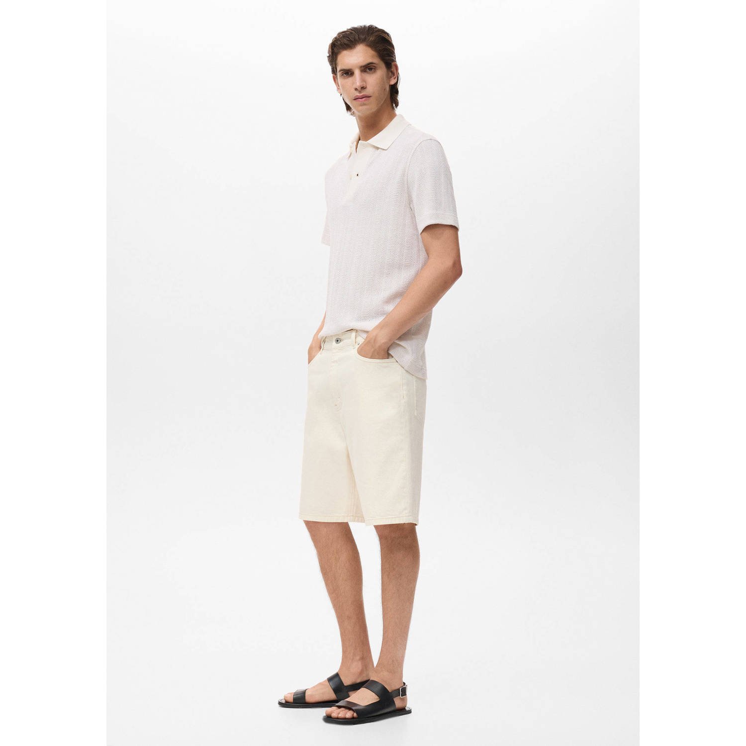 Mango Man denim relaxed short ecru