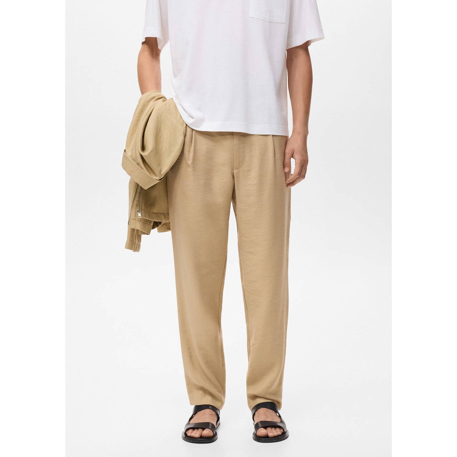 Mango Man rechtvallend casual broek beige