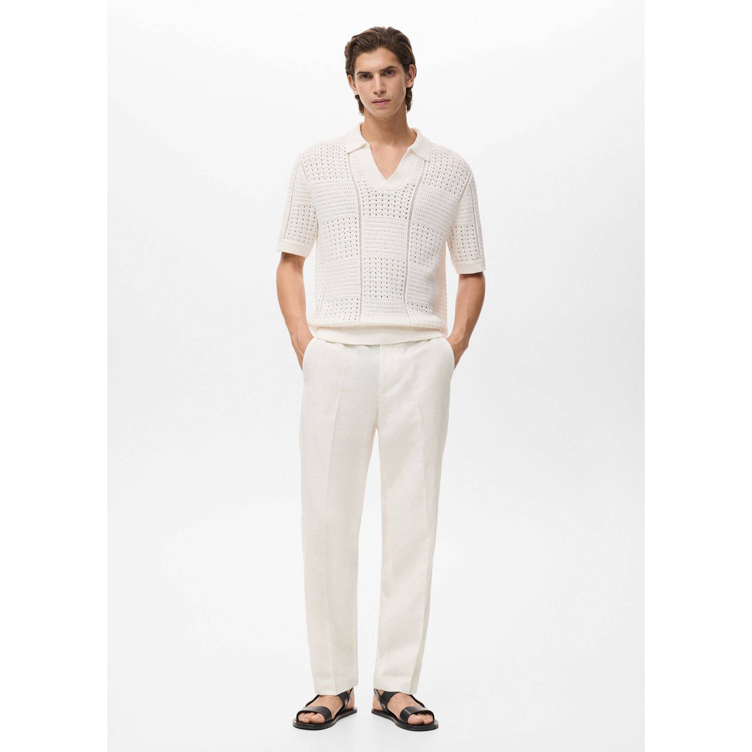 Mango Man linnen regular pantalon ecru