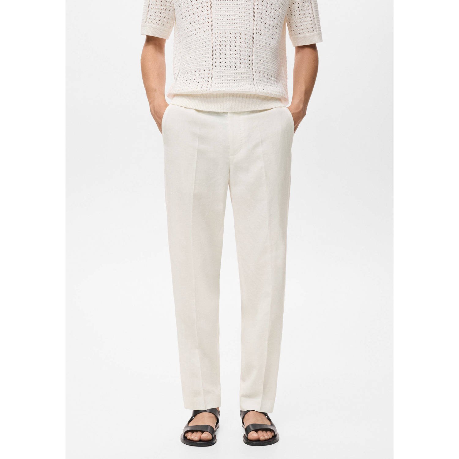 Mango Man linnen regular pantalon ecru