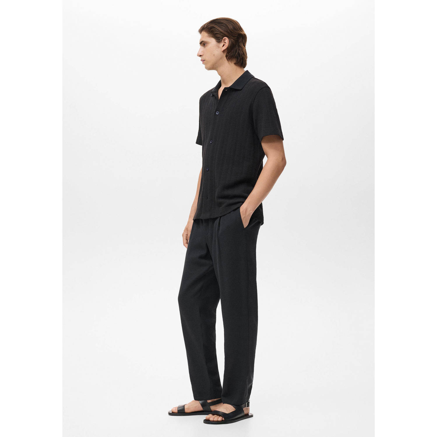 Mango Man rechtvallend casual broek zwart