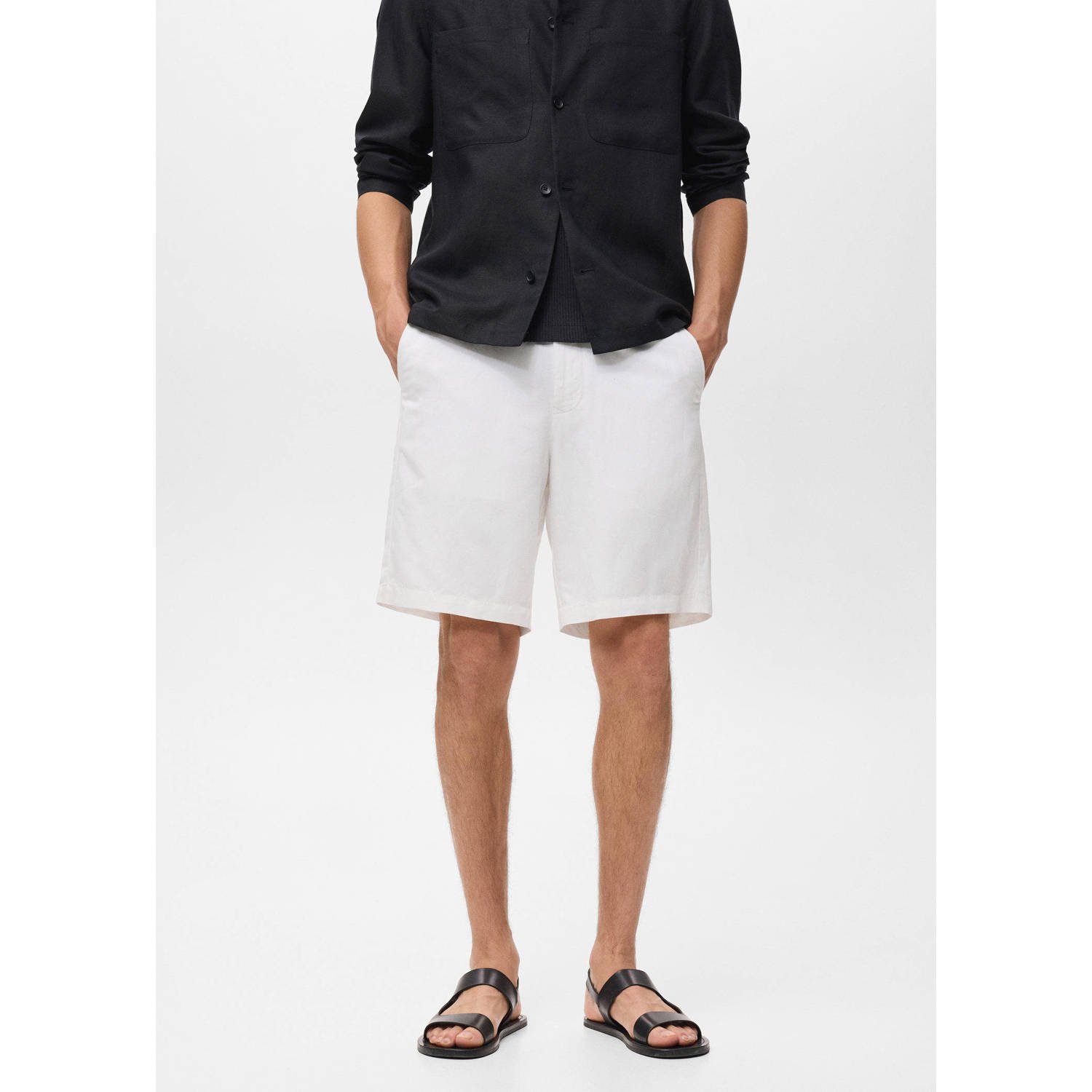Mango Man linnen rechtvallend casual short ecru
