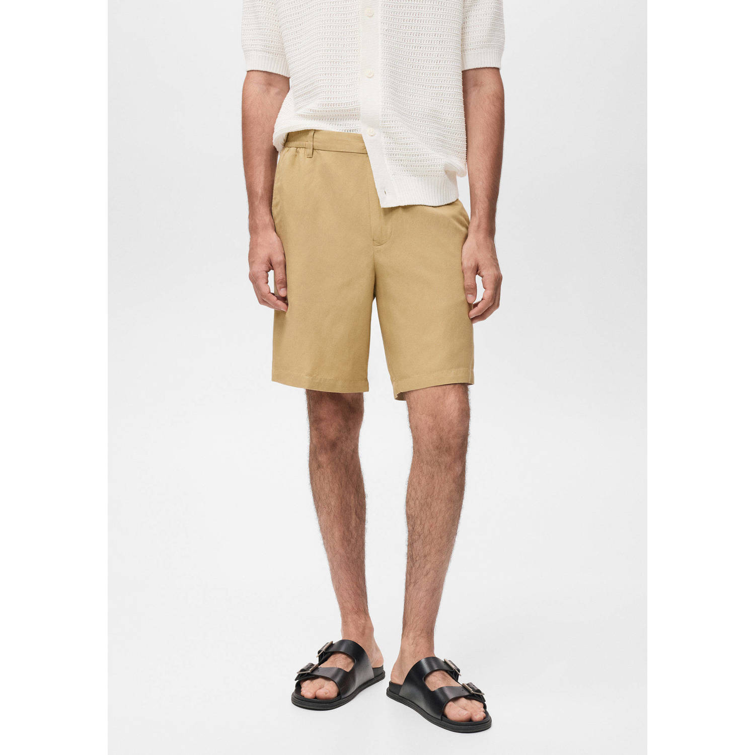 Mango Man linnen rechtvallend casual short beige