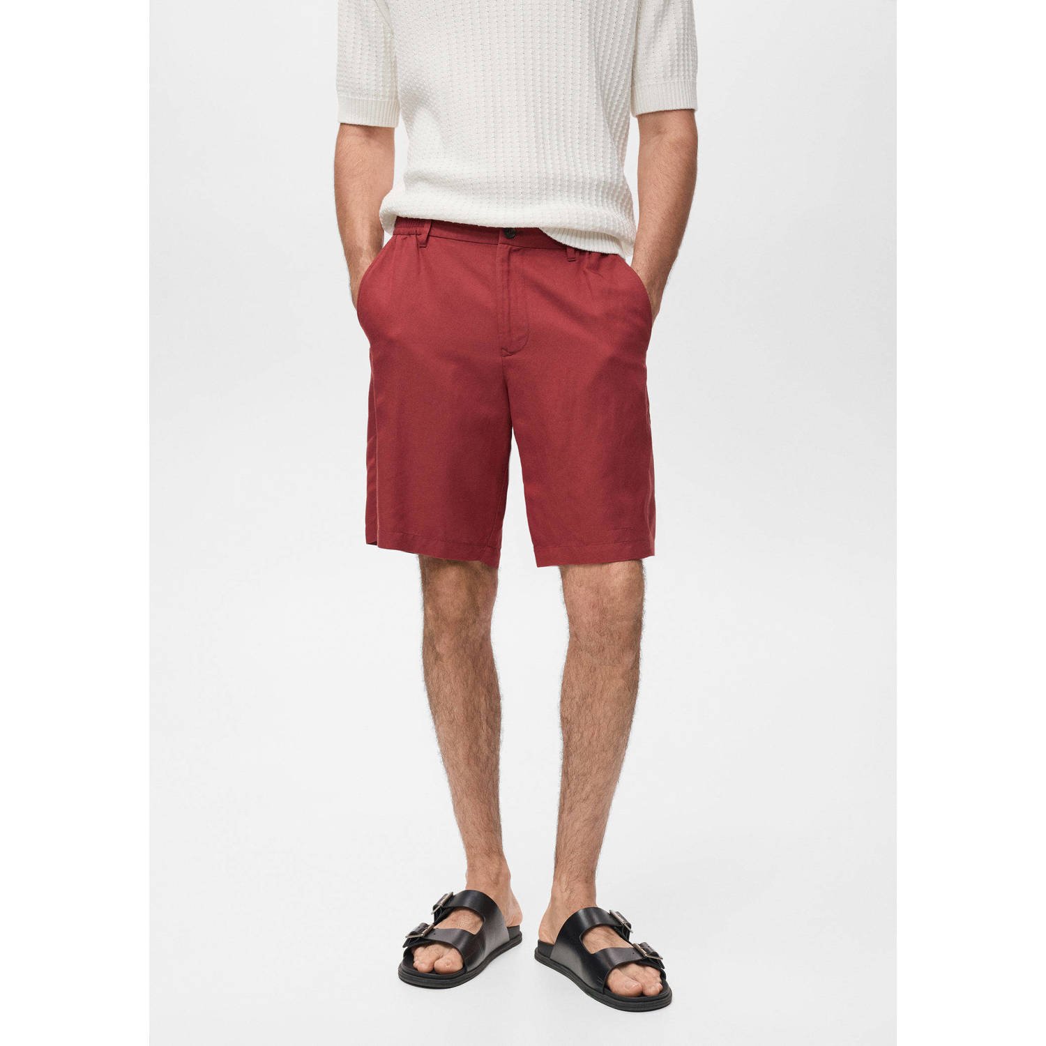 Mango Man linnen rechtvallend casual short donkerrood