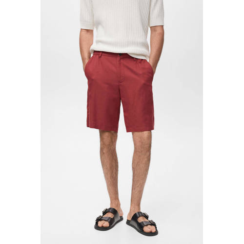 Mango Man linnen rechtvallend casual short donkerrood afbeelding