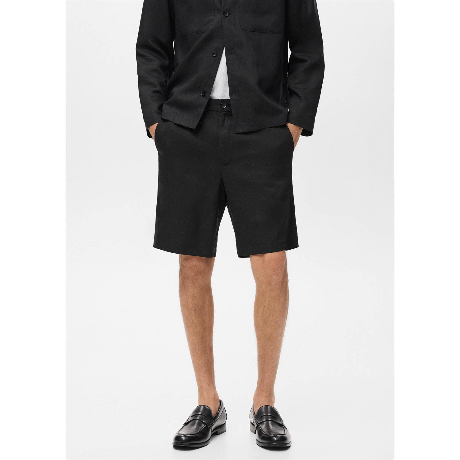 Mango Man linnen rechtvallend casual short zwart