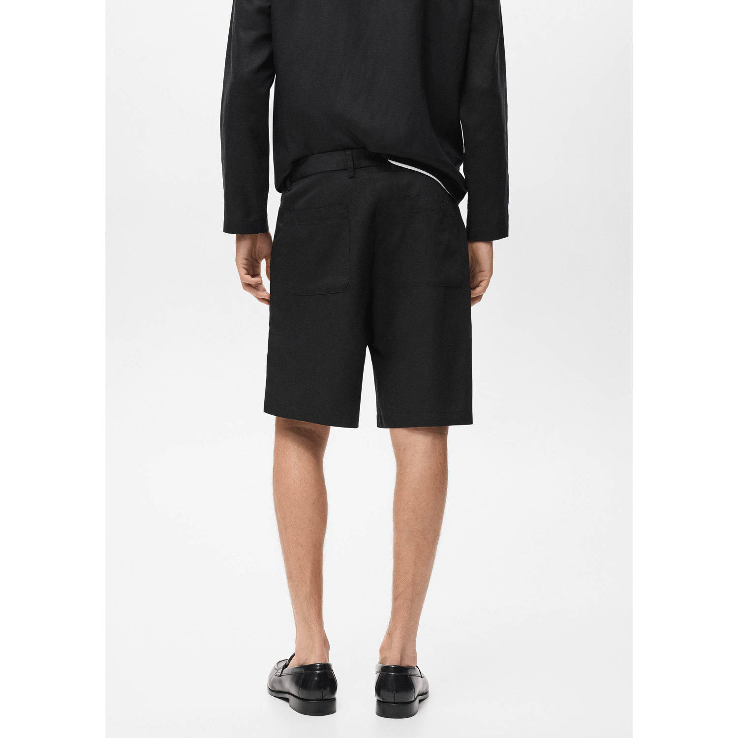 Mango Man linnen rechtvallend casual short zwart