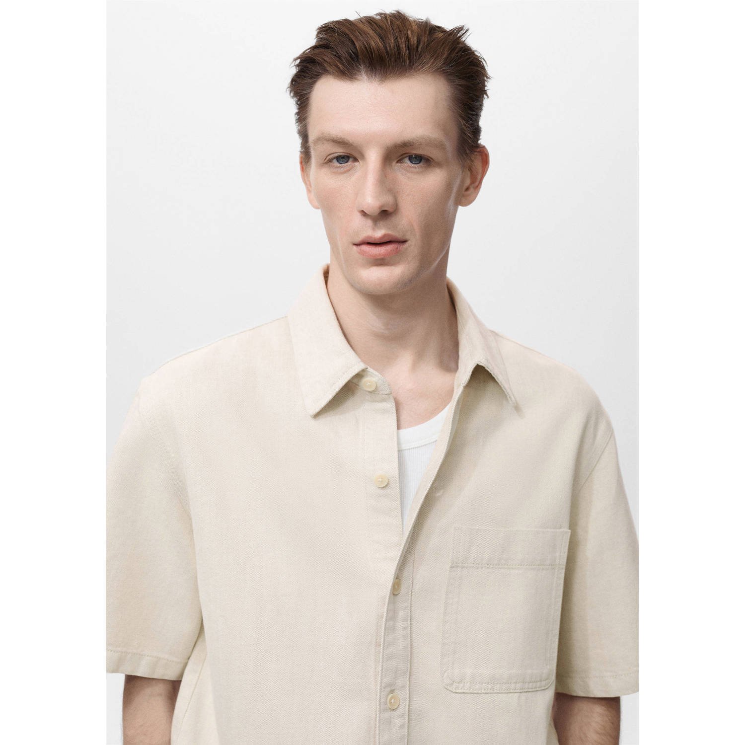 Mango Man linnen casual overhemd beige
