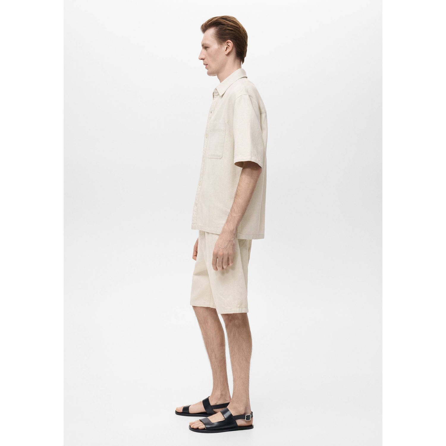 Mango Man linnen casual overhemd beige