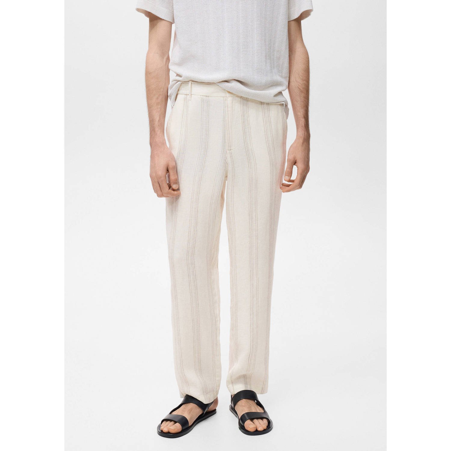 Mango Man linnen rechtvallend casual broek ecru