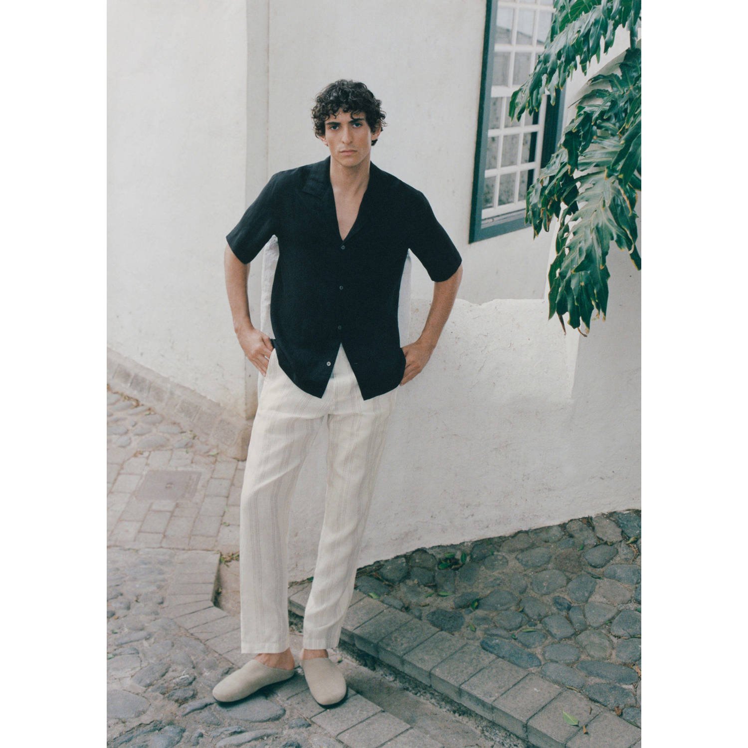 Mango Man linnen rechtvallend casual broek ecru