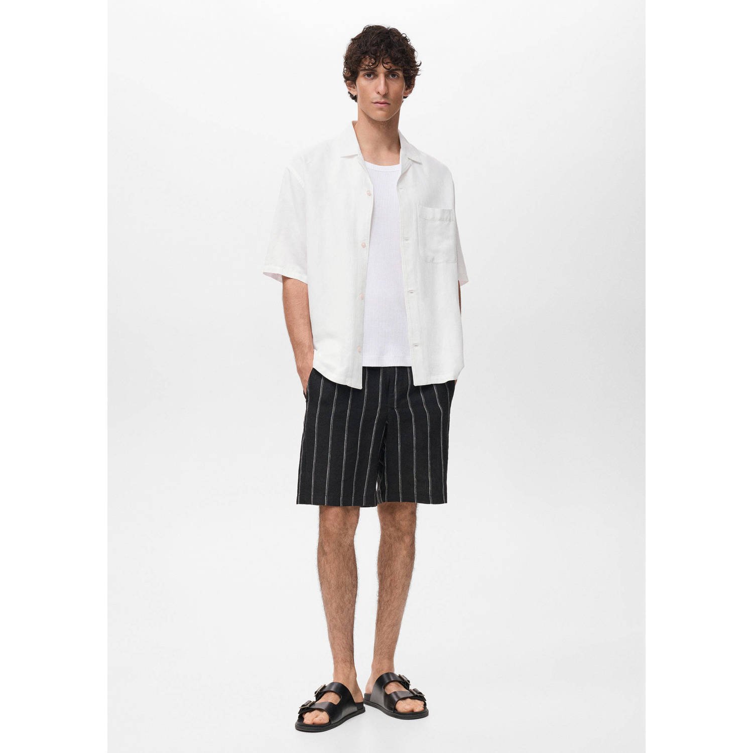 Mango Man linnen casual overhemd ecru