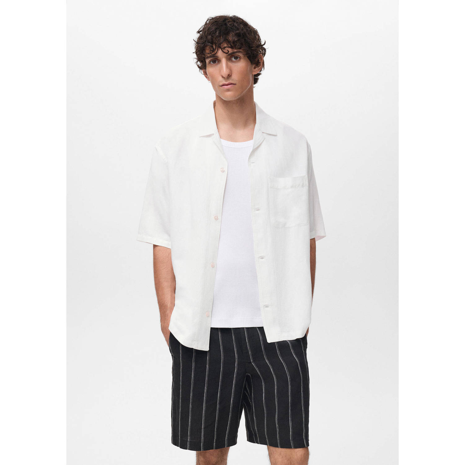 Mango Man linnen casual overhemd ecru