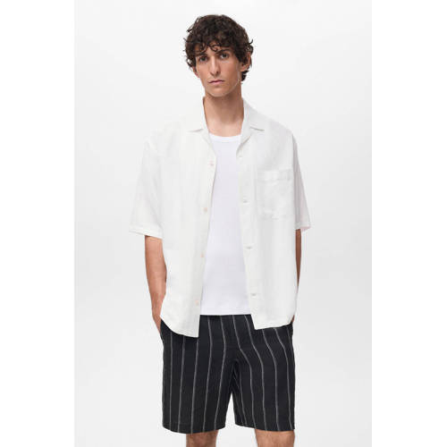 Mango Man linnen casual overhemd ecru afbeelding