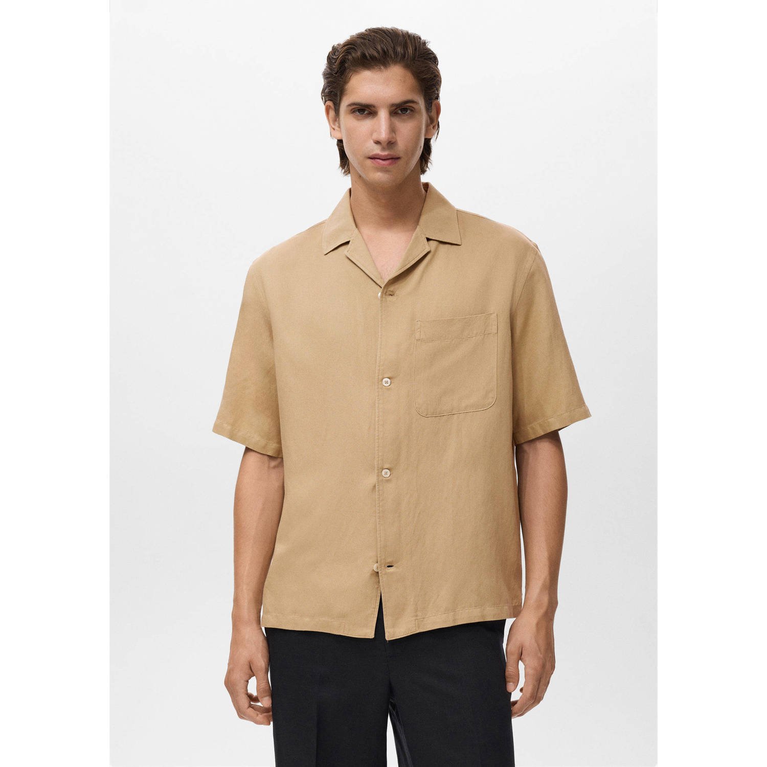 Mango Man linnen casual overhemd beige