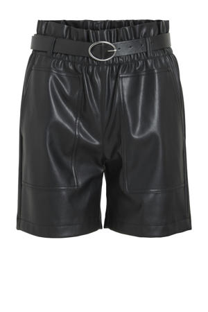 imitatieleren regular high waist casual short zwart
