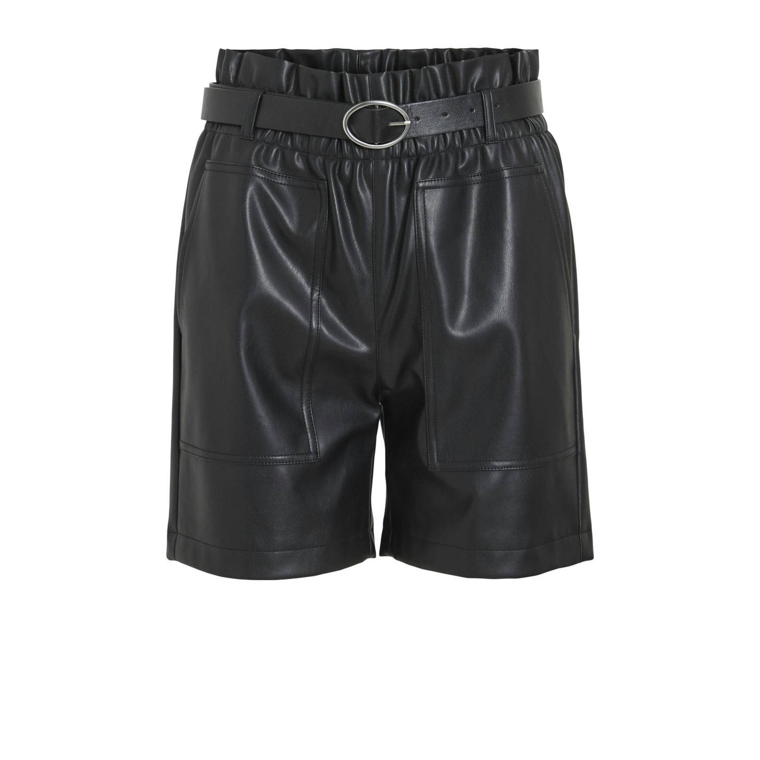VILA imitatieleren regular high waist casual short zwart