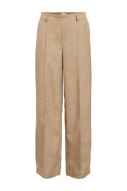 thumbnail: Beige dames OBJECT straight high waist broek van polyester met rits- en haaksluiting en effen