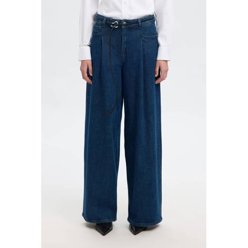 SELECTED FEMME high waist wide leg jeans dark blue denim afbeelding