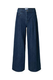 thumbnail: Selected high waist wide leg jeans dark blue denim